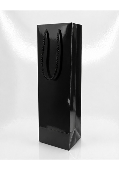 Şişelik İpli Siyah Karton Poşet, 1 Adet - 12x10x38 Cm, Kalın Yapı