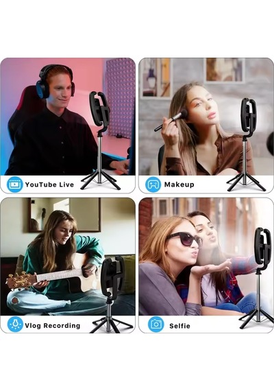 Exenar - Siyah - Monopod Tripod Led Işık Selfie Kumandalı Tripod 138cm Canlı Yayın Telefon Tutcusu