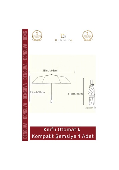 Denguva Şemsiye Kılıflı Otomatik Su Geçirmez Dayanıklı 8 Telli Şık Ergonomik Çanta Boy Kompakt Yağmur Şemsiye Çok Renkli