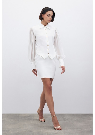 Sateen Şifon Kol Gömlek - Ekru-135201 Ekru