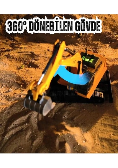 1:14 Ölçek Şarjlı Işıklı Sesli Konsol Kumandalı Metal Başlıklı Oyuncak Ekskavatör Kepçe