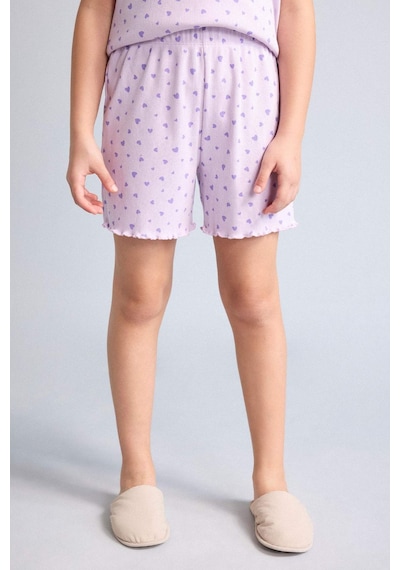 Defacto Regular Fıt Fitilli Kaşkorse Şort Tişört 2li Pijama Takımı Kız Çocuk H8104a826smpr67 Mor-pr67