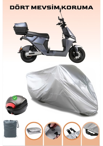 Gri Arka Çanta Uyumlu Arora Zr 2 Uyumlu Elektrikli Motosiklet Brandası, 4 Mevsim Koruma