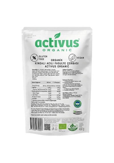 OTS Organik Organik Kinoalı Acılı Fasulye Çorbası 400g (Organik Sertifikalı, Pestisit Analizli)