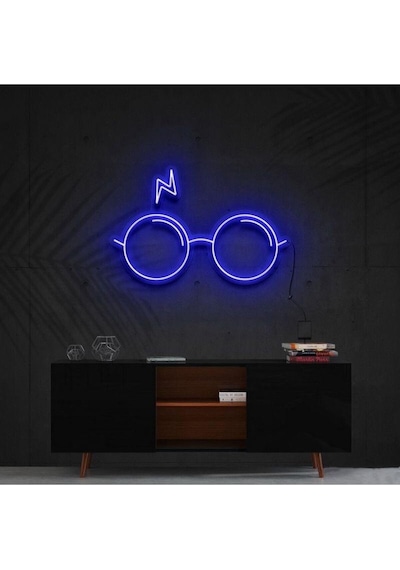 Harry Potter Gözlük Ve Yara İzli Neon Tabela Mavi