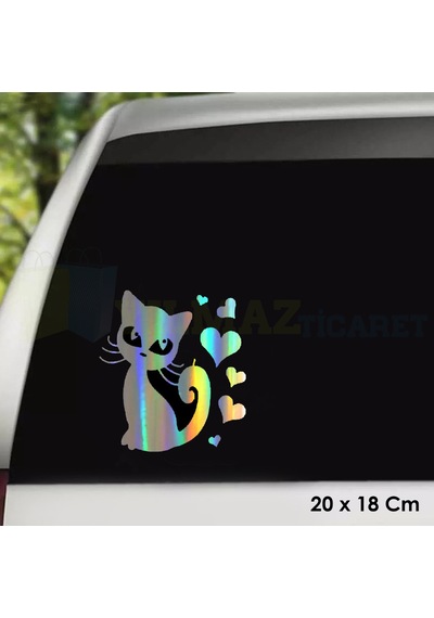 Aşk Kedi Kalp Hologram Oto Sticker Etiket Yapıştırma Çıkartma