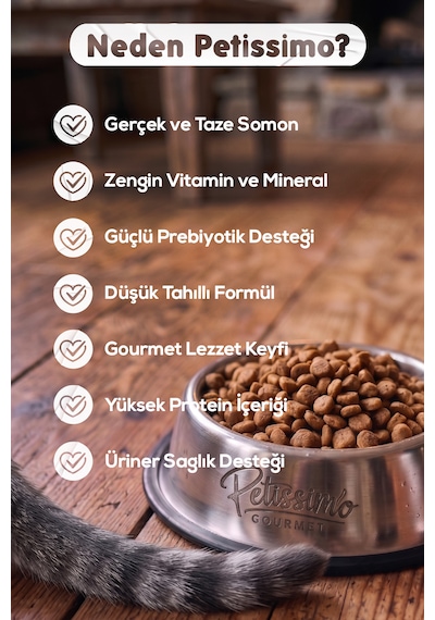 Petissimo Gourmet Gerçek Somonlu Premium Yetişkin Kedi Maması 2,5 Kg - Kısırlaştırılmış, Düşük Tahıllı