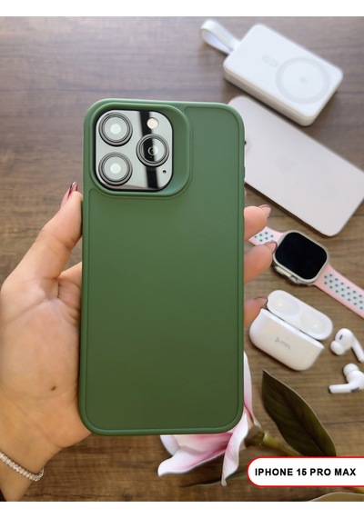 Apple iPhone 15 Pro Max Uyumlu Kamera Korumalı Darbeye Dayanıklı Renk Atmayan Keep Silikon Kılıf Haki