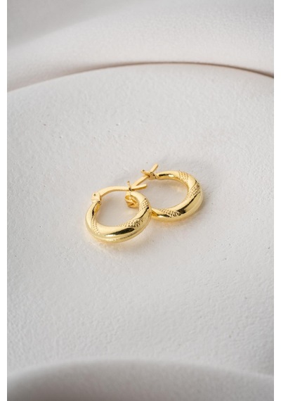 925 Ayar Gümüş Gold Rengi Noktalı 15 Mm Şarnel Küpe Gold