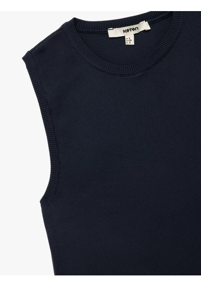 Koton Regular Fit Bisiklet Yaka Kolsuz Triko Bluz Lacivert 6wak30003ht Lacivert