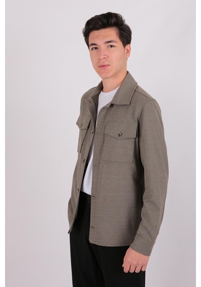 Twın Lıon Twin Lıon 1033 Slimfit Dış Gömlek Mont Haki