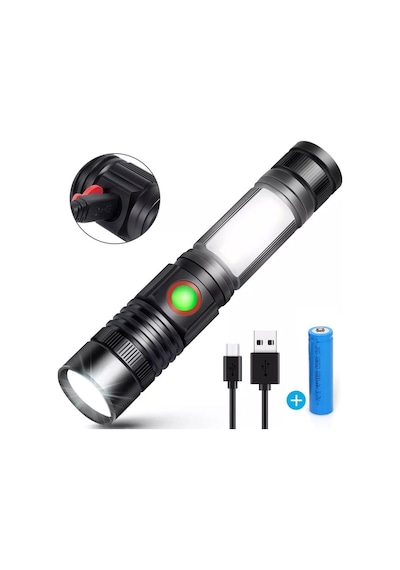 Geniş Açılı P50 Led Şarjlı El Feneri Watton Wt-601 N11.9738 Siyah