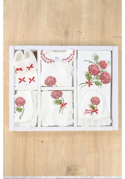 Sitilin Kız Bebek Ortanca Natural 10 Lu Hastane Çıkışı Kanaviçe Çiçek Desen Stl4576 Kırmızı