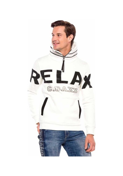 Cipo & Baxx Cl385 Taşlı Relax Fit Dik Fermuar Yaka Kalın Sweatshirt 001