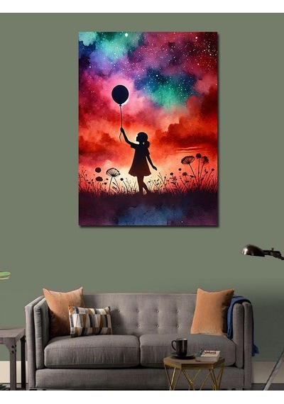 Kanvas Tablo Balonlu Kız Ve Gökyüzü 100cmx140cm