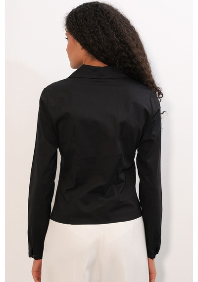 Hiccup Bdart Fitted Poplin Düğmeli Kısa Gömlek Siyah
