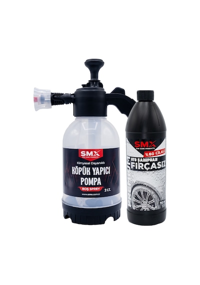 %60 Cilalı Fırçasız Oto Şampuanı + Köpük Yapıcı Basınçlı Pompa 2 Litre