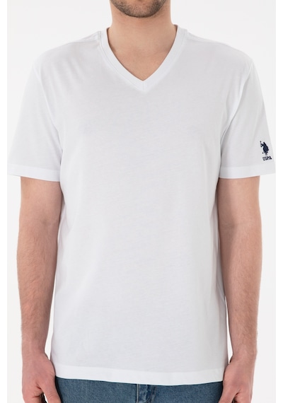 U.S. Polo Assn. Erkek Regular Fit  V Yaka Beyaz Basic Tişört 50305858-VR013