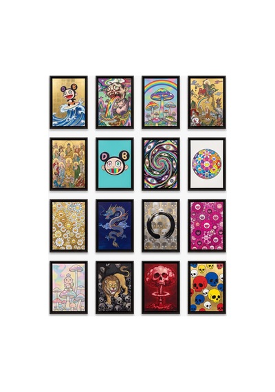 Takashi Murakami Tabloları 16'lı Sticker Seti Laptop Defter Ajanda Etiket Çok Renkli