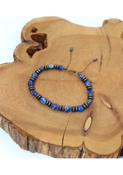 Sertifikalı Lapis Lazuli Ve Hematit Doğal Taşlı Bileklik Lacivert