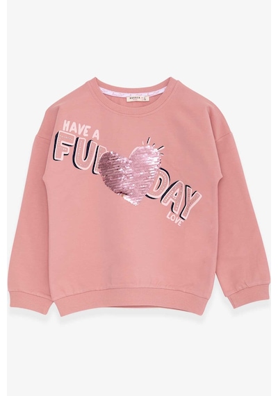 Breeze Kız Çocuk Sweatshirt Pullu Yazı Baskılı 4-8 Yaş, Gülkurusu