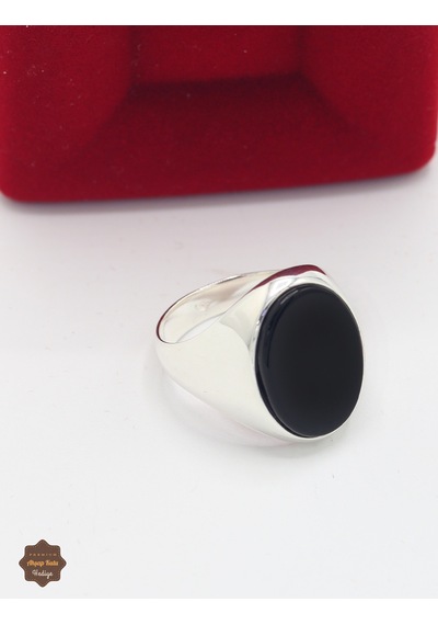 Oniks Taşlı Kalın Sade Oval Model 925 Ayar Gümüş Erkek Yüzük 201025450