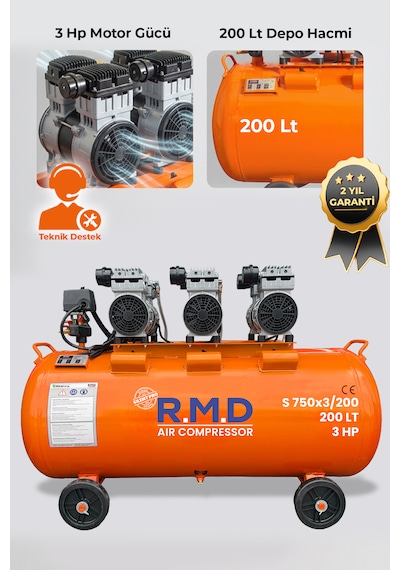 R.m.d Kompresör 100 Lt Hava Kompresörü Sessiz Ve Yağsız S750x3