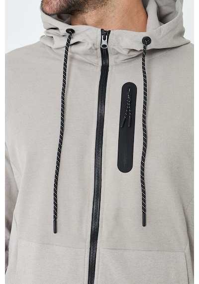 White Stone Bej Kapüşonlu Fermuarlı Erkek Sweatshirt Khaık