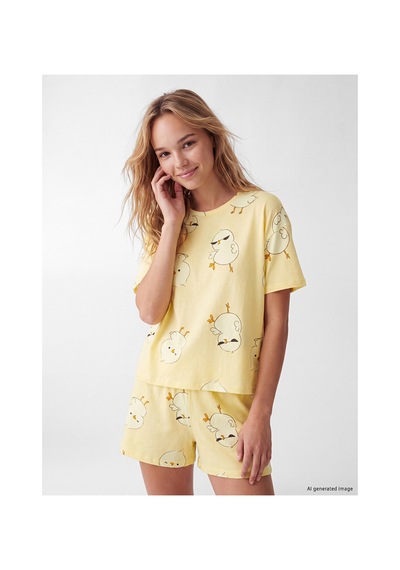 Lcw Young Sarı Desenli Kadın Şortlu Pijama Takımı