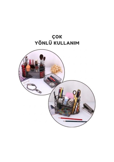Temel Nikel Metal Mesh Masaüstü Organizer Çekmeceli Çok Bölmeli 22x11x11 Cm 9507b Koyu Gri