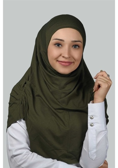 Altobeh Hazır Türban Büzgülü Pileli Pratik Eşarp Tesettür Hijab - Namaz Örtüsü - Haki