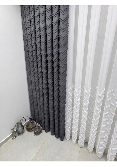 Nivemeshome Mayıs 1-027p Yarı Desen Ekru 1/2,5 Pileli Tül Perde