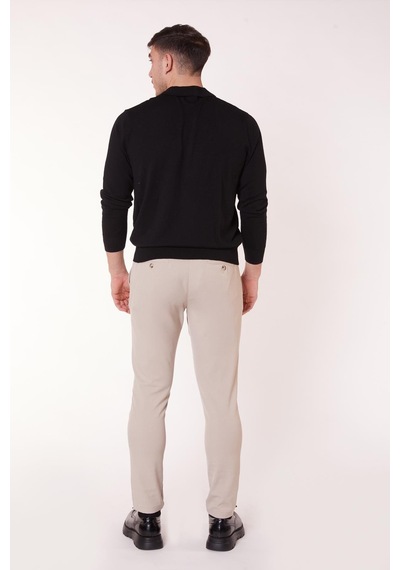 Braccas Erkek Yandan Cepli Bel Bağcıklı Fermuarlı Slim Fit Chino Bej Pantolon Bej