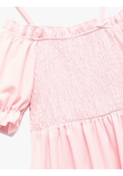 Koton Midi Boy Bürümcük Kısa Kollu Omzu Açık Gipeli Elbise Pembe 5skg80141ak Gül