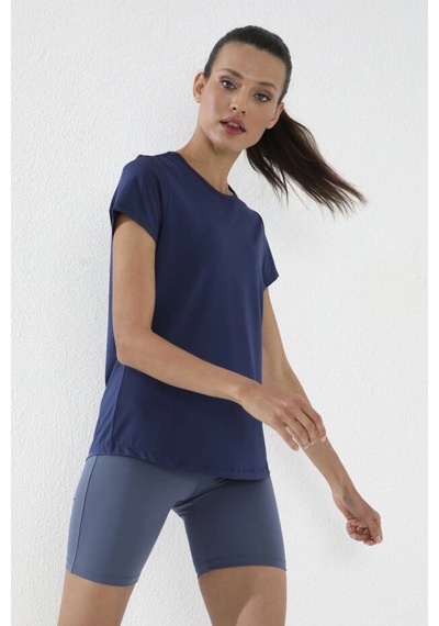 Tommy Life İndigo Basic Kısa Kol Standart Kalıp O Yaka Kadın T-shirt - 97144 Mavi