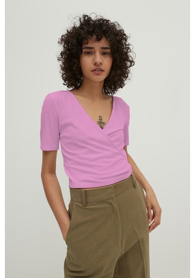 Rooted- Kadın V Yaka Crop Fitilli Kaşkorse Bluz Pembe Rooted- Kadın V Yaka Crop Fitilli Kaşkorse Bluz Pembe