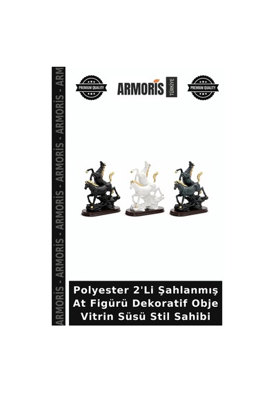 Polyester 2'li Şahlanmış At Figürü Dekoratif Obje Vitrin Süsü Stil Sahibi