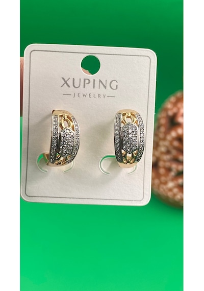 Xuping Rose Gold Orta Taşlı Çok Sıralı Taşlı Halka Küpe Gold