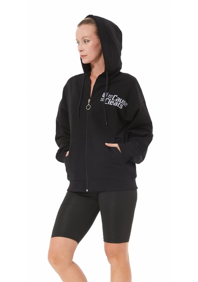 Siyah Kanguru Cep Nfl Baskılı Fermuarlı Sweatshirt Siyah