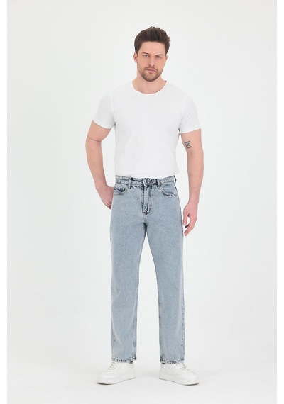 Polo State Erkek Baggy Fit Kot Pantolon Kar Yıkama Açık Gri Melanj
