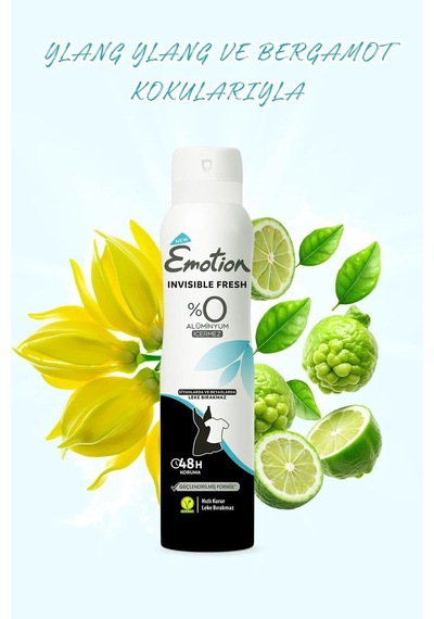2 Adet Emotion Invisible Fresh Black & White Kadın Deodorant 150ml Vegan, Leke Bırakmaz Diğer