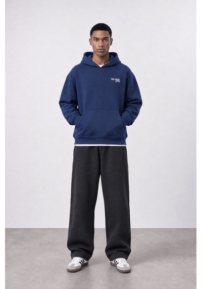 Respire Erkek Carpet Patch Detaylı Oversize Hoodie Lacivert