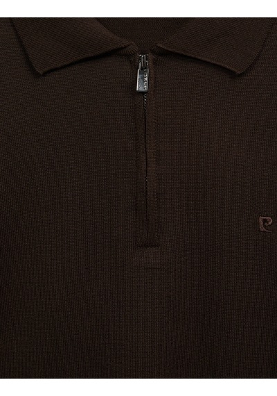 Pierre Cardin Koyu Kahverengi Slim Fit Fermuarlı Polo Yaka Basic Triko Kazak 50333917-vr084