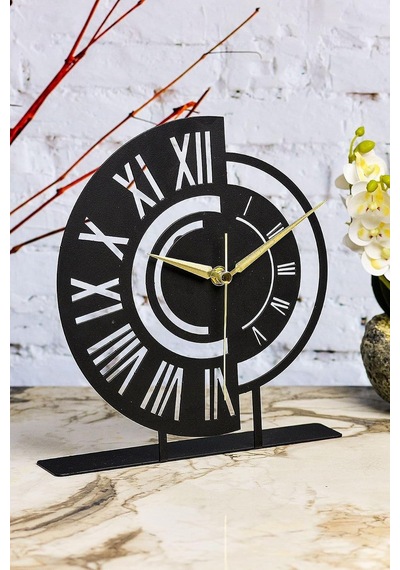 Ruota Siyah Metal Dekoratif Masa Üstü Saati 25x23cm Mms-m Diğer