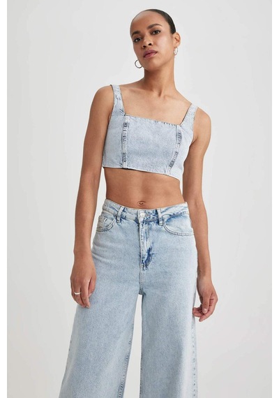 Defacto Jean %100 Pamuk Crop Bluz A8524AX23HSNM39