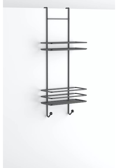 Tekno Tel Lm-065 Asmalı 2 Katlı Düz Banyo Duşakabin Rafı Siyah