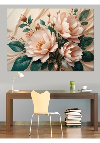 Pastel Beyaz Çiçekler Dekoratif Kanvas - Mdf Ahşap Tablo