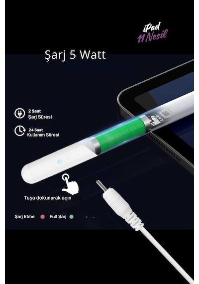 Apple Uyumlu iPad A16 11 Nesil 2025 Avuç İçi Reddetme Özellikli Dokunmatik A3355 Tablet Kalemi Beyaz