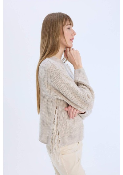 DeFacto Relax Fit Yarım Balıkçı Yaka Selanik Kumaş Kazak E5567AX24CWBG705 Bej