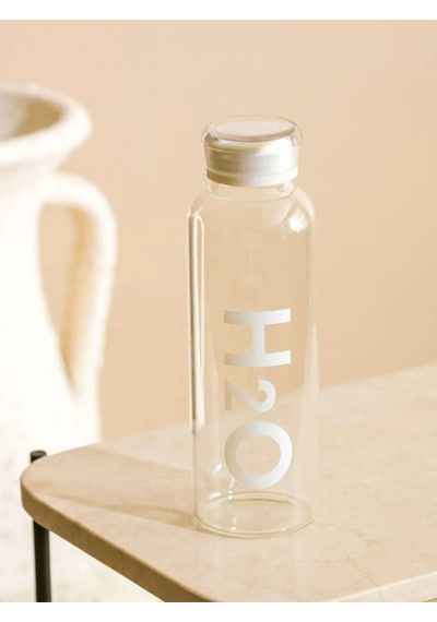 H2o Yazılı Borosilikat Cam Matara Beyaz - H2o Borosilikat Cam 1 Litre Matara Beyaz Beyaz